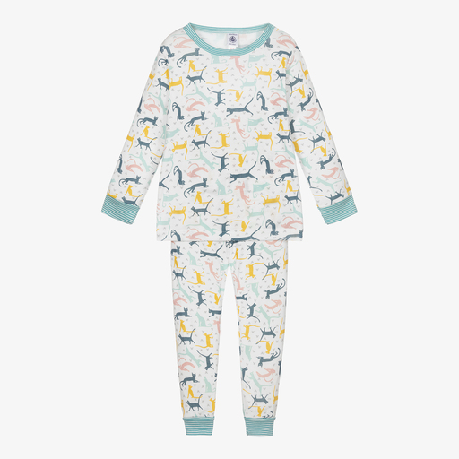 Petit Bateau-White & Blue Cat Print Pyjamas | Childrensalon Outlet