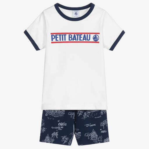 Petit Bateau-Pyjama short blanc et bleu | Childrensalon Outlet