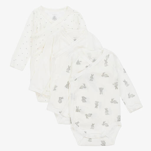 Petit Bateau-White Cotton Bodyvests (3 Pack) | Childrensalon Outlet