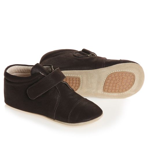 Petit Nord-Brown Leather Slipper Shoes | Childrensalon Outlet