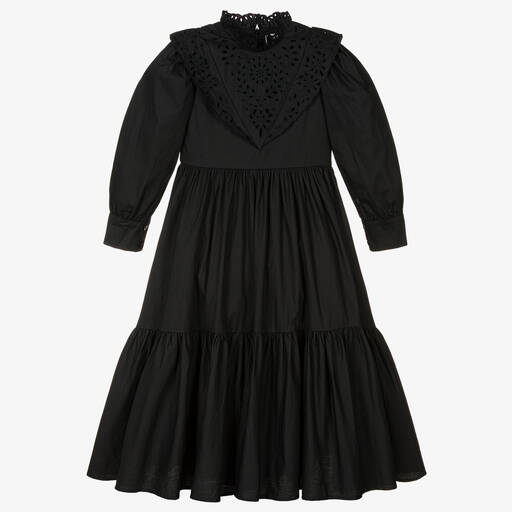 Petite Amalie-Girls Black Cotton High Neck Dress | Childrensalon Outlet