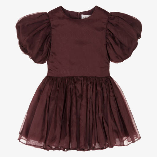 Petite Amalie-فستان حرير أورغانزا لون أحمر برغندي | Childrensalon Outlet