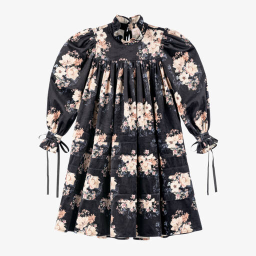 Petite Amalie-Girls Elegant Ebony Floral Frock | Childrensalon Outlet
