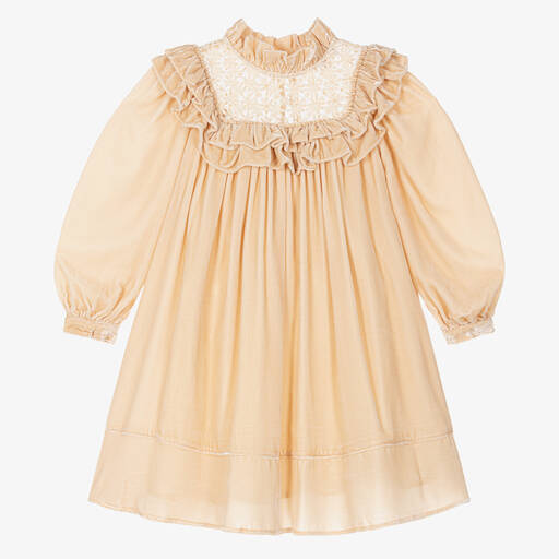 Petite Amalie-Girls Golden Beige Velvet Dress | Childrensalon Outlet