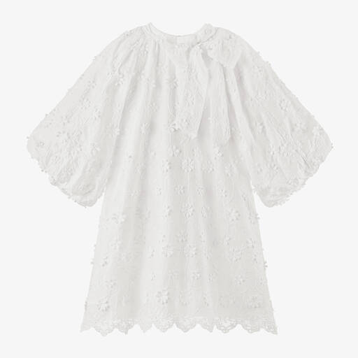 Petite Amalie-Girls Ivory Cotton Embroidered Dress | Childrensalon Outlet