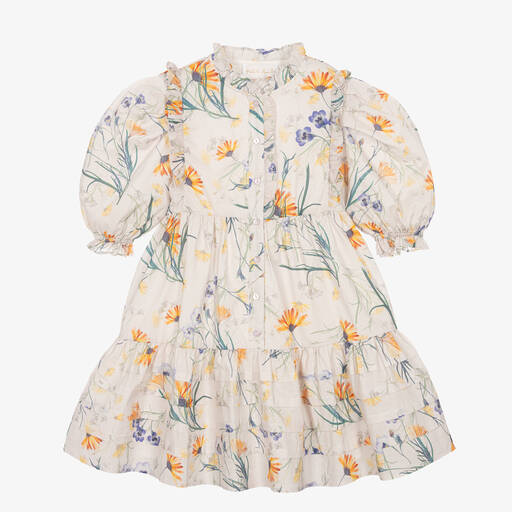 Petite Amalie-Girls Ivory Floral Cotton Dress | Childrensalon Outlet