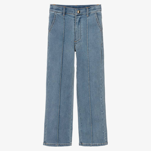Petite Amalie-Girls Light Blue Denim Pintuck Jeans | Childrensalon Outlet