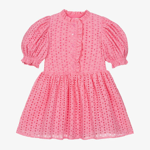 Petite Amalie-Girls Pink Broderie Anglaise Dress | Childrensalon Outlet