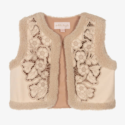 Petite Amalie-Girls Pink Embroidered Floral Gilet | Childrensalon Outlet