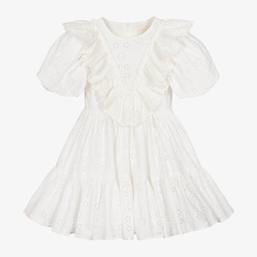Petite Amalie-Girls White Broderie Anglaise Dress | Childrensalon Outlet