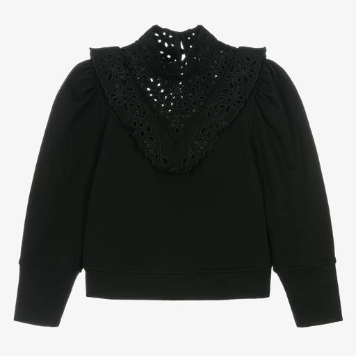 Petite Amalie-Sweat-shirt noir en coton ado fille | Childrensalon Outlet