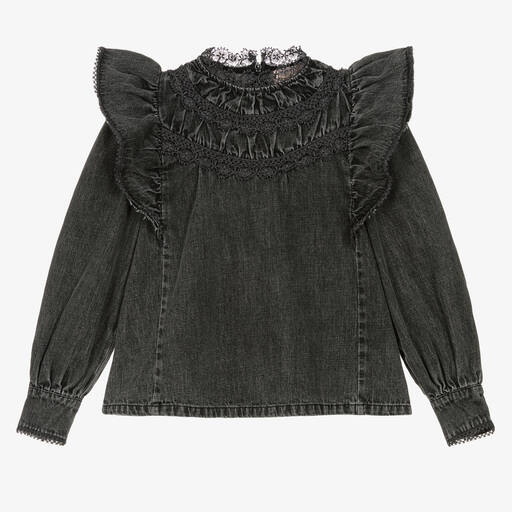 Petite Amalie-Черная блузка из потертого денима | Childrensalon Outlet