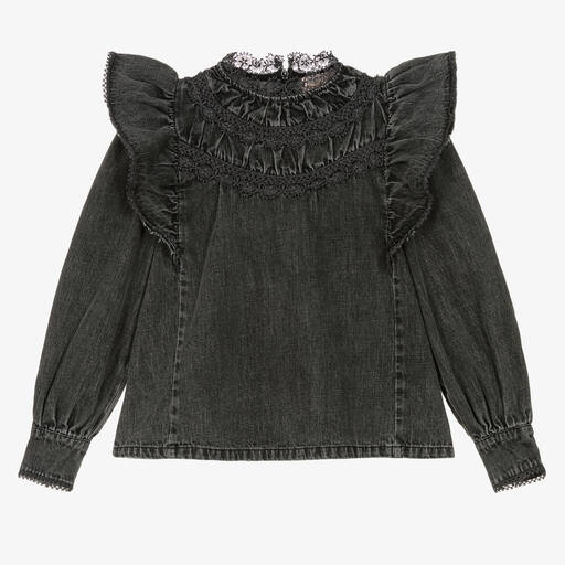 Petite Amalie-Blouse en jean noir délavé ado | Childrensalon Outlet