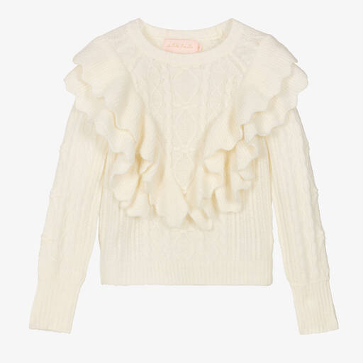 Petite Amalie-Teen Girls Ivory Cable Knit Wool Sweater | Childrensalon Outlet