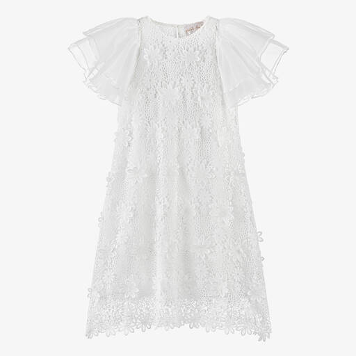 Petite Amalie-Teen Girls White Guipure Lace Flutter Dress | Childrensalon Outlet