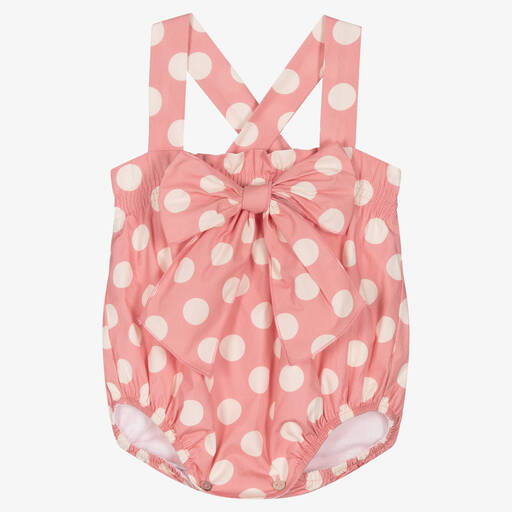 Phi Clothing-Розовый хлопковый песочник в горошек | Childrensalon Outlet