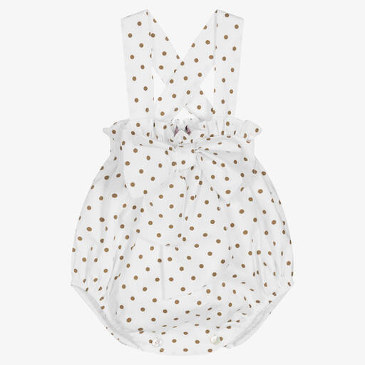 Phi Clothing-Baby Girls White & Beige Polka Dot Shortie | Childrensalon Outlet