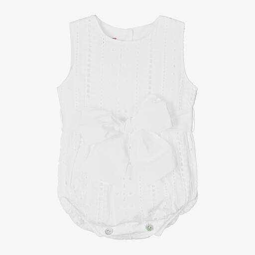 Phi Clothing-Белый хлопковый песочник с вышивкой английской гладью для малышек | Childrensalon Outlet