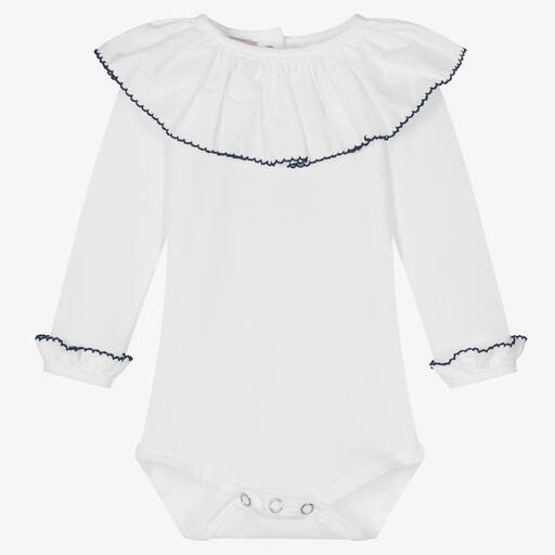 Phi Clothing-بودي سوت مزين بكشكش قطن لون أبيض للمولودات | Childrensalon Outlet
