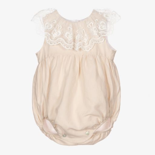 Phi Clothing-Beige Linen Baby Shortie | Childrensalon Outlet