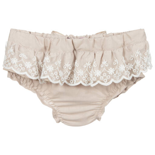 Phi Clothing-Beige Linen & Lace Bloomer Shorts | Childrensalon Outlet