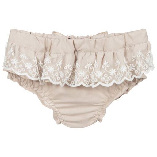 Phi Clothing-Bloomer beige en lin à dentelle  | Childrensalon Outlet