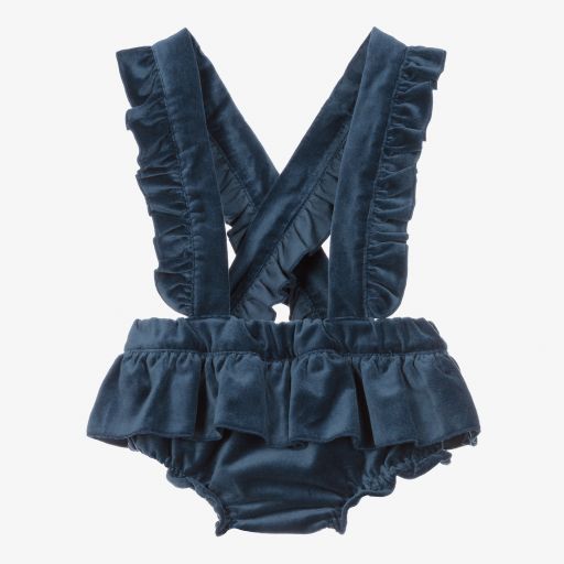 Phi Clothing-Blue Velvet Shorts with Braces | Childrensalon Outlet
