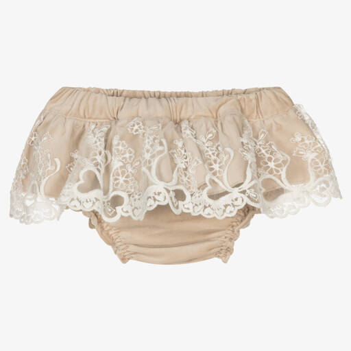 Phi Clothing-Girls Beige Cotton Velvet Bloomer Shorts | Childrensalon Outlet