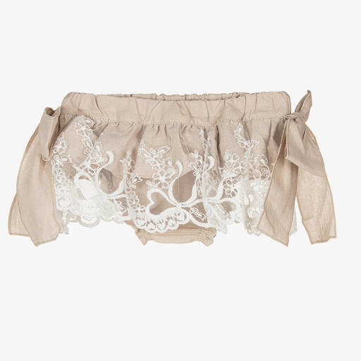 Phi Clothing-Girls Beige Linen Frilly Bloomer Shorts | Childrensalon Outlet