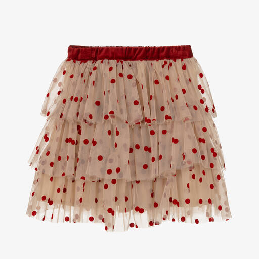 Phi Clothing-Girls Beige Tulle Polka Dot Skirt | Childrensalon Outlet