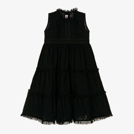 Phi Clothing-Girls Black Cotton Plumeti Dress | Childrensalon Outlet