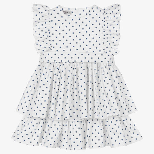 Phi Clothing-Robe coton blanc à pois noirs fille | Childrensalon Outlet