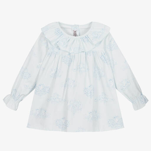 Phi Clothing-Girls Blue Cotton Cherub Ruffle Blouse | Childrensalon Outlet