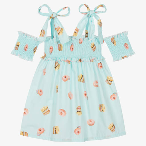 Phi Clothing-Girls Blue Cotton Doughnut Dress  | Childrensalon Outlet