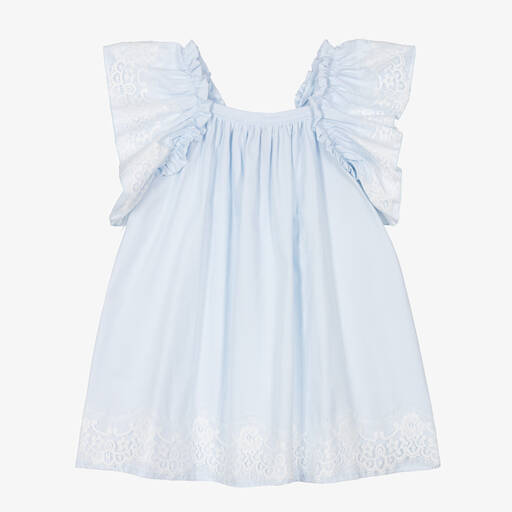 Phi Clothing-فستان قطن مزين بدانتيل لون أزرق | Childrensalon Outlet