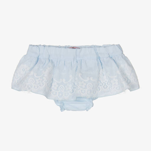 Phi Clothing-Girls Blue Cotton & Lace Bloomer Shorts | Childrensalon Outlet