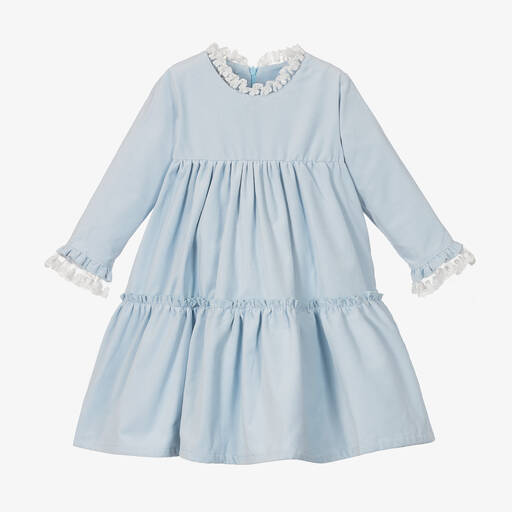 Phi Clothing-Girls Blue Cotton Velvet Dress | Childrensalon Outlet