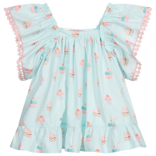 Phi Clothing-Girls Blue Cupcakes Blouse | Childrensalon Outlet