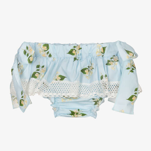 Phi Clothing-Girls Blue Floral Cotton Bloomer Shorts | Childrensalon Outlet