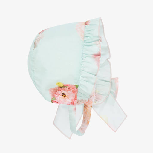 Phi Clothing-قبعة بونيه قطن لون أزرق فاتح بطبعة ورود | Childrensalon Outlet