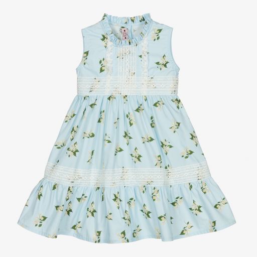 Phi Clothing-Robe fleurie bleue en coton Fille | Childrensalon Outlet