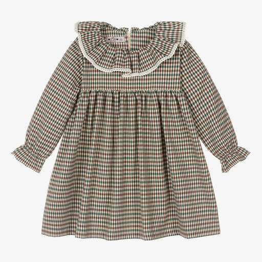 Phi Clothing-Girls Brown & Green Check Ruffle Dress | Childrensalon Outlet