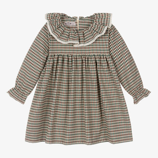Phi Clothing-Girls Brown & Green Check Ruffle Dress | Childrensalon Outlet