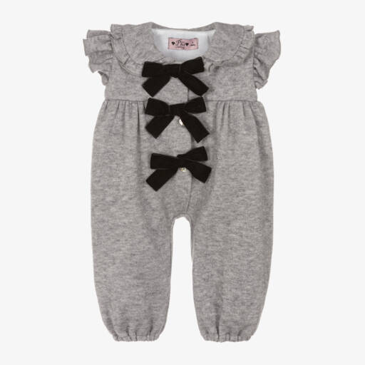 Phi Clothing-جمبسوت بفيونكة فيسكوز محبوك لون رمادي | Childrensalon Outlet