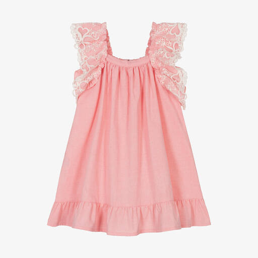 Phi Clothing-Korallenrosa Spitzen-Baumwollkleid | Childrensalon Outlet