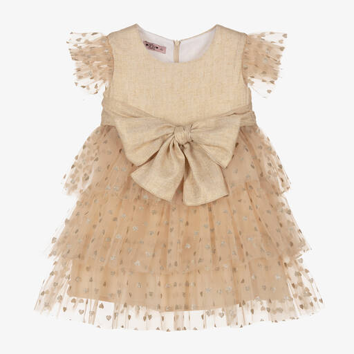 Phi Clothing-Girls Gold Hearts Tulle Dress | Childrensalon Outlet