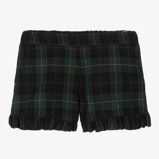 Phi Clothing-Girls Green Cotton Tartan Shorts | Childrensalon Outlet