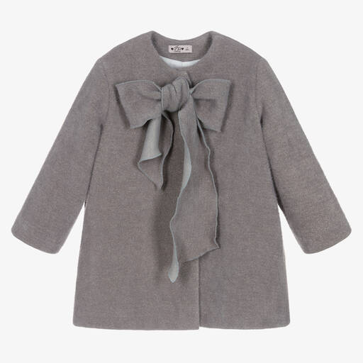 Phi Clothing-Серое пальто с бантом с блестками | Childrensalon Outlet