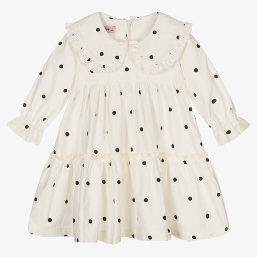 Phi Clothing-Girls Ivory Dotty Cotton Dress | Childrensalon Outlet