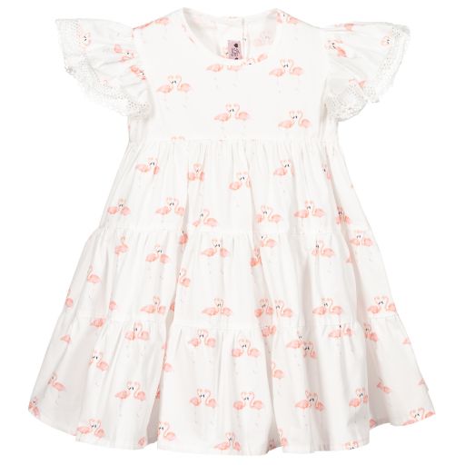 Phi Clothing-فستتان قطن و دانتيل لون عاجي و زهري | Childrensalon Outlet